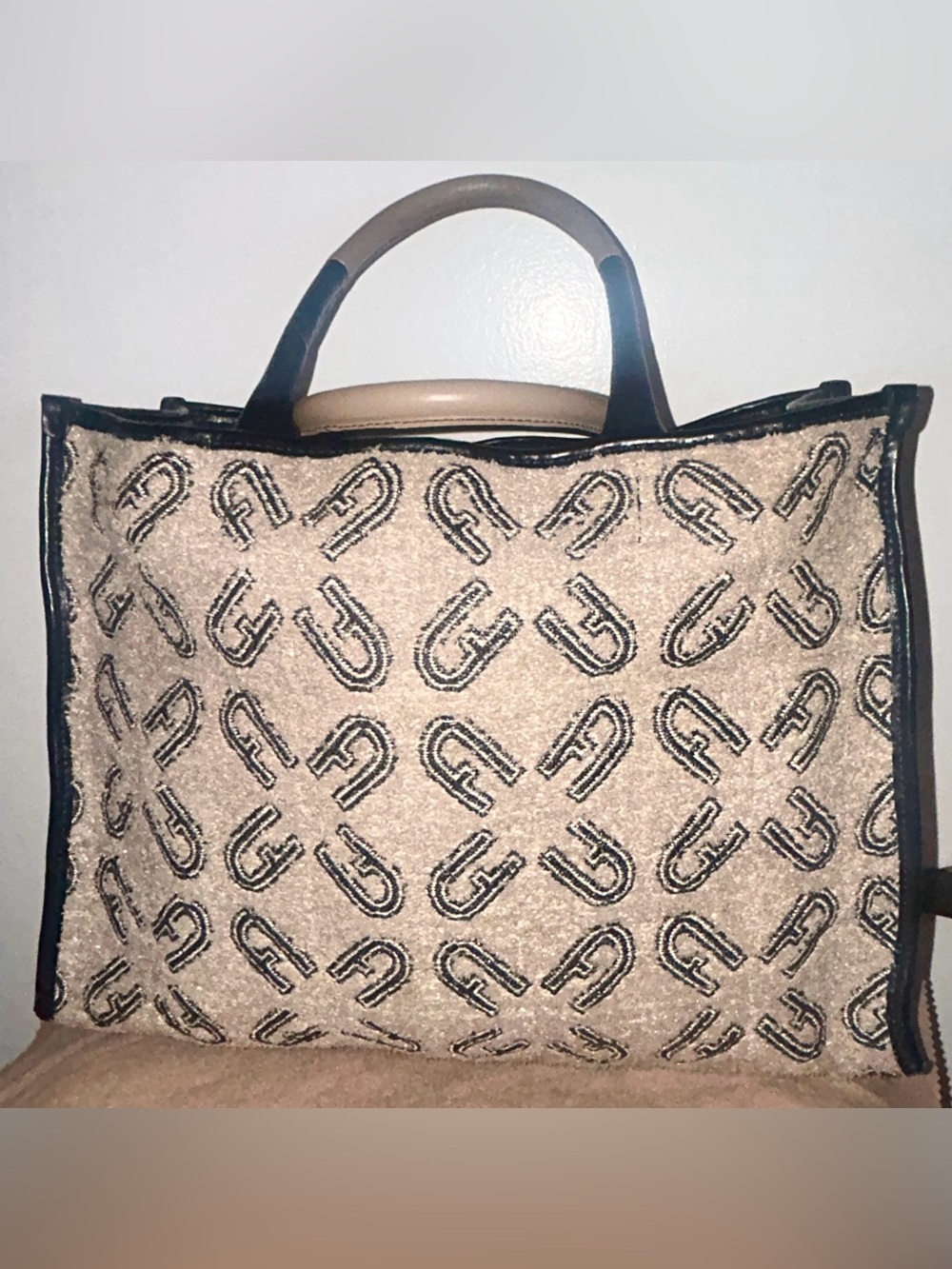 FURLA Opportunity NATURALE LARGE Textile & Leather TOTE HANDBAG - Picture 2 of 10